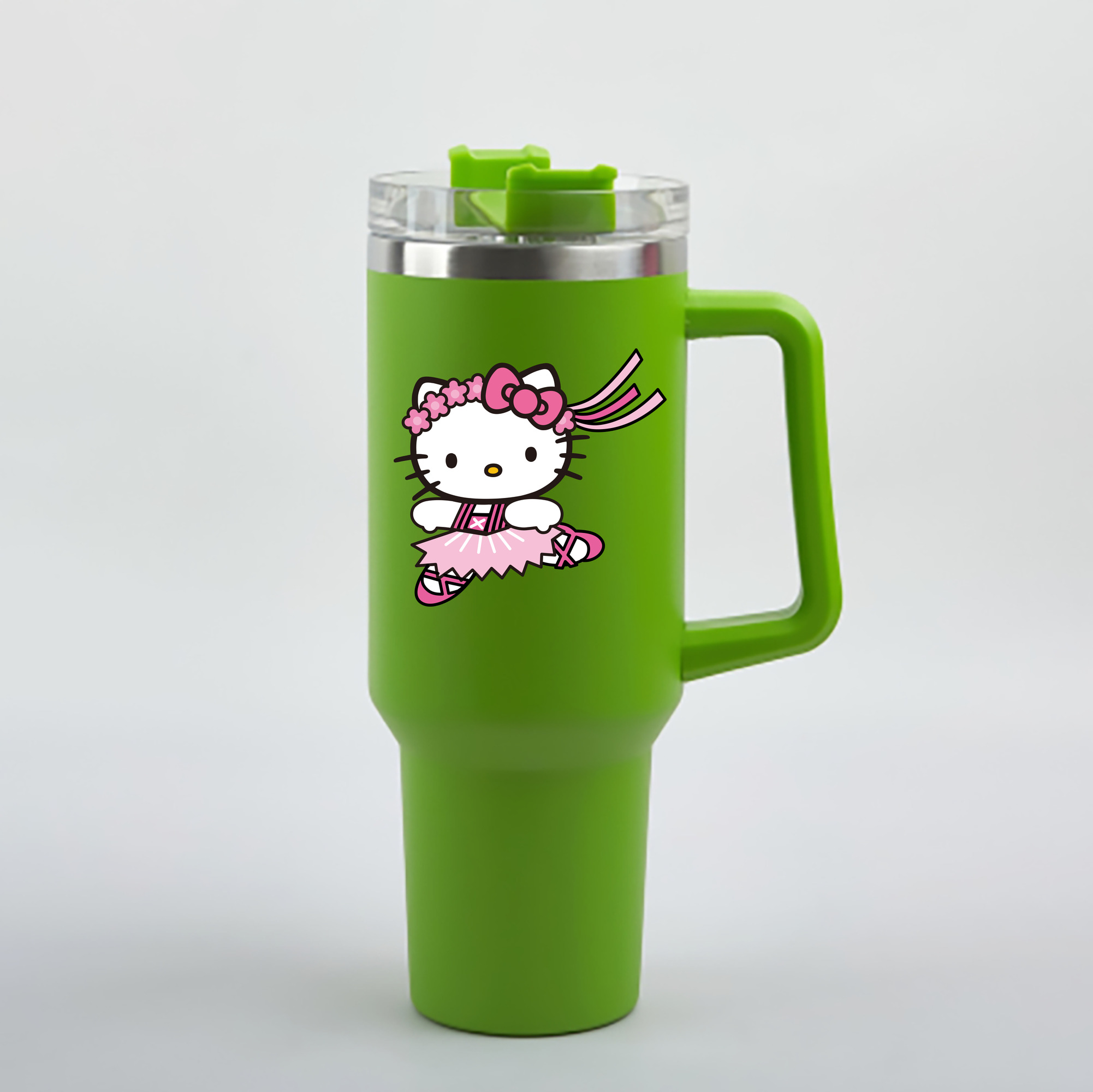 （画像用） Hello Kitty ハローキティ 1200mL車用タンブラー - クリスタルステッカー（プラスチックストロー付き）